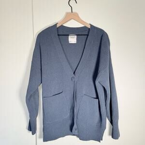 ABERCROMBIE & FITCH chunky knit old money men’s slate blue preppy cardigan S